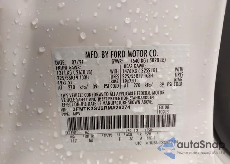 2024 Ford Mustang Mach-E Premium z USA, uszkodzony, nr VIN 3FMTK3SU2RMA26274